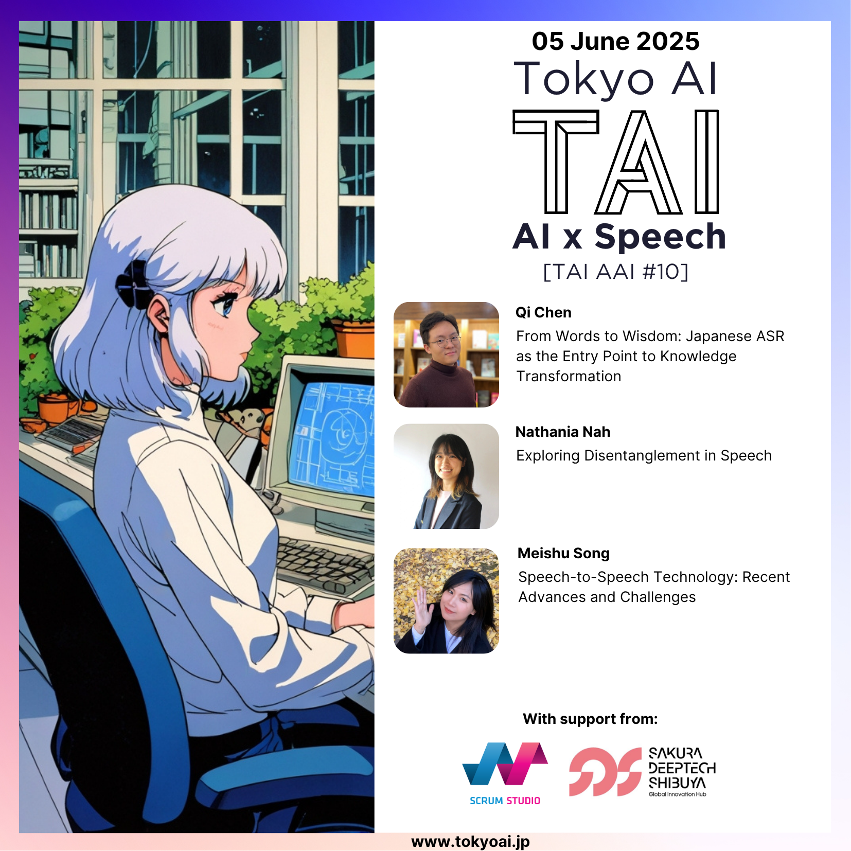 Tokyo AI「TAI AAI #10 - AI x Speech」のイベント告知画像。