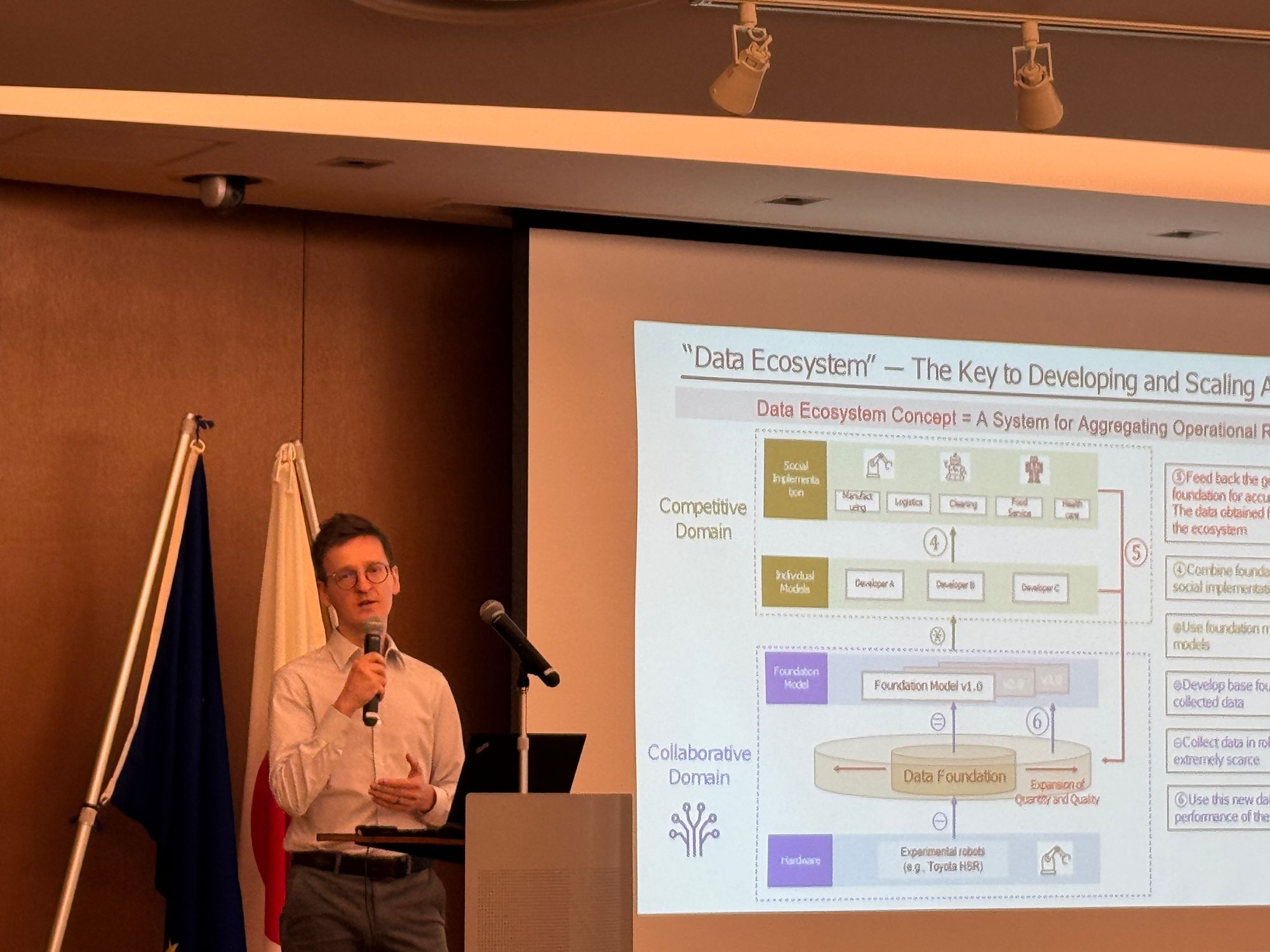 Speaker and audience at the Tokyo AI EU-Japan AI Bridge - Connecting International Researchers with Japan's AI Ecosystem event.
