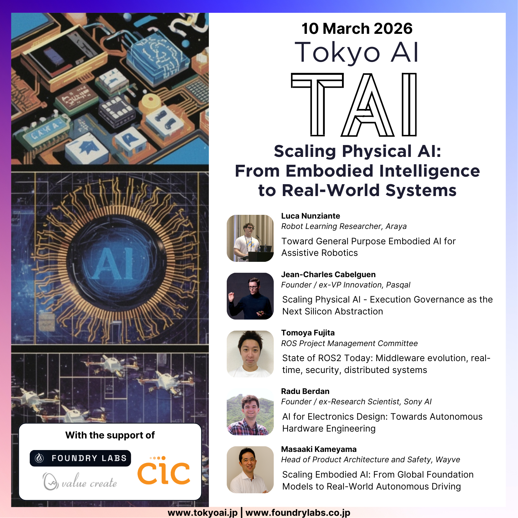 Tokyo AI「Scaling Physical AI - From Embodied Intelligence to Real-World Systems」のイベント告知画像。