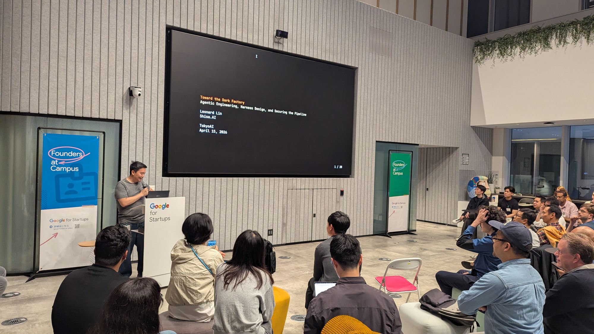 Speaker presentation and audience at Beyond the Wrapper - Engineering End-to-End Agentic Systems.