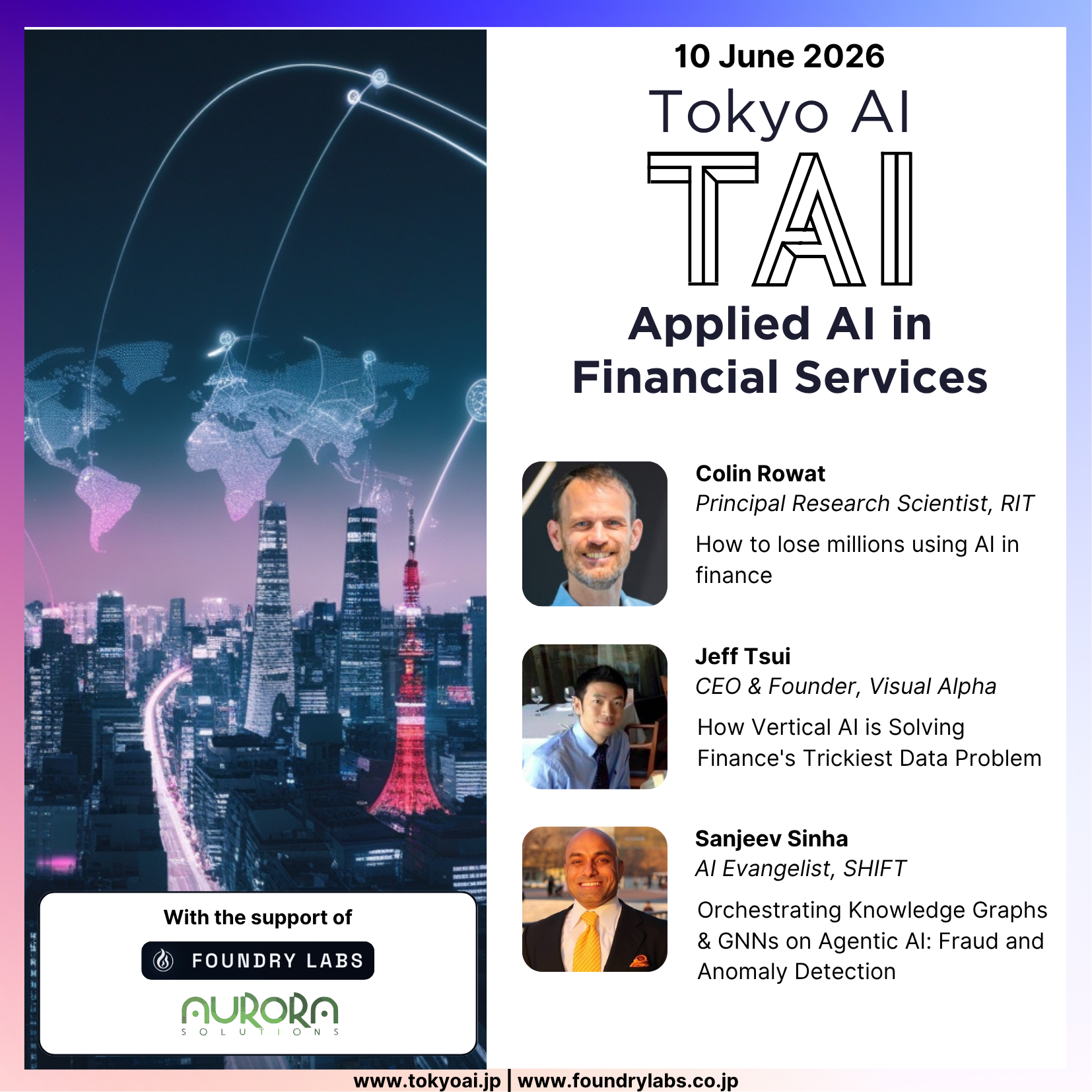 Tokyo AI event artwork for AI in Financial Services - From LLM Failure Modes to Graph-Based Fraud Detection.